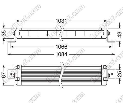 Esquema de las Dimensiones de la barra de led Osram LEDriving® LIGHTBAR VX1000-CB SM