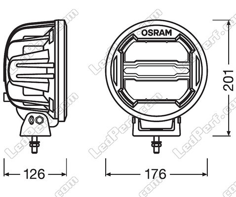Esquema de las Dimensiones de la luz adicional de led Osram LEDriving® ROUND MX180-CB