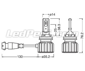 Conjunto de Dimensiones de bombillas H11 LED Osram LEDriving Bright - 64211DWBRT-2HFB