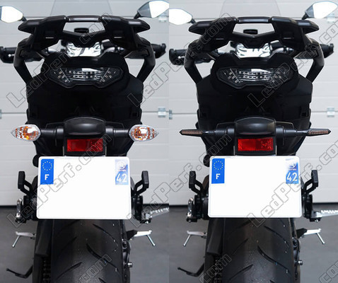 Comparativo antes y después del cambio de intermitentes secuenciales de LED de Aprilia RS 50 Tuono