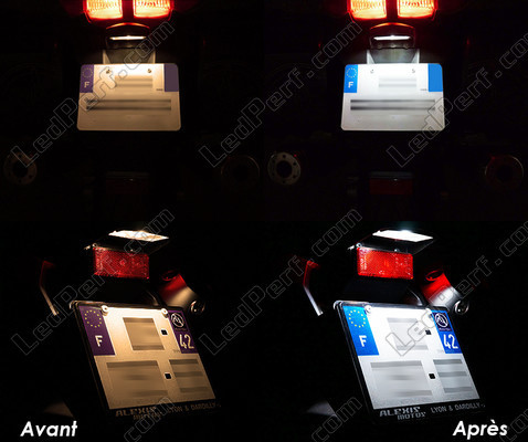 LED placa de matrícula antes y después Kawasaki D-Tracker 150 Tuning